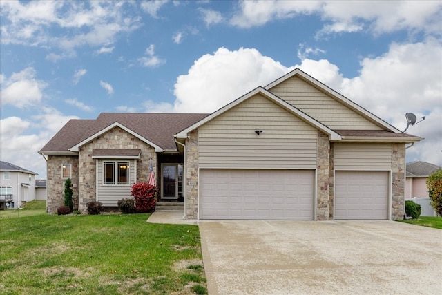 view of front facade with a front lawn and a garage