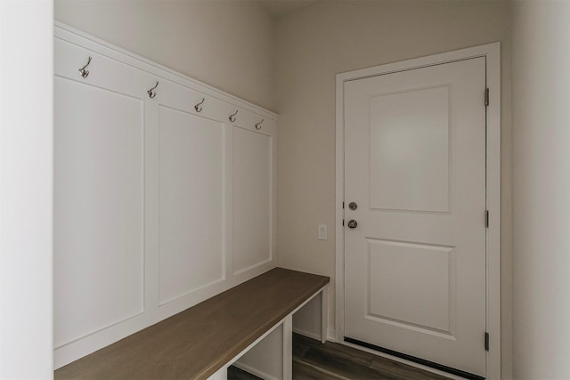 mudroom featuring dark wood-type flooring