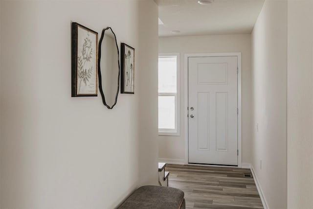 doorway to outside featuring hardwood / wood-style floors