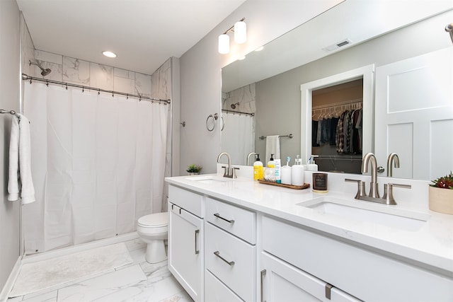 bathroom with vanity, toilet, and walk in shower