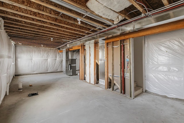 basement with heating unit