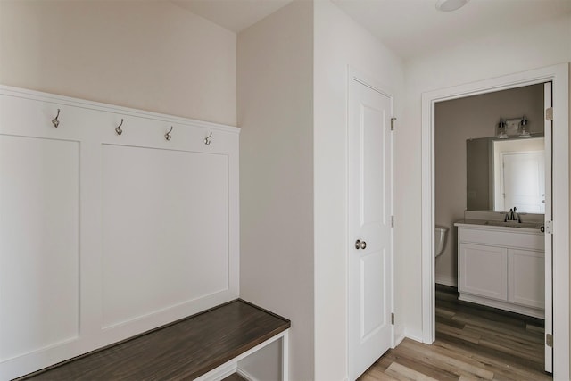 mudroom featuring sink and light hardwood / wood-style flooring