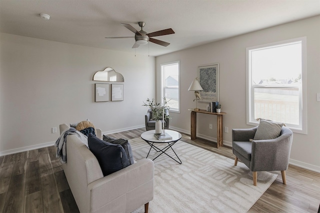 5130 Ella Ivy Ct, Van Meter, IA 50261 - living area with a ceiling fan, wood finished floors, and baseboards