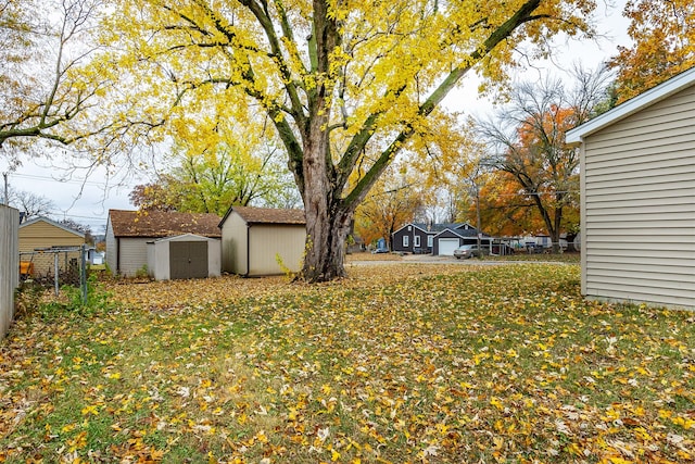 view of yard with a shed