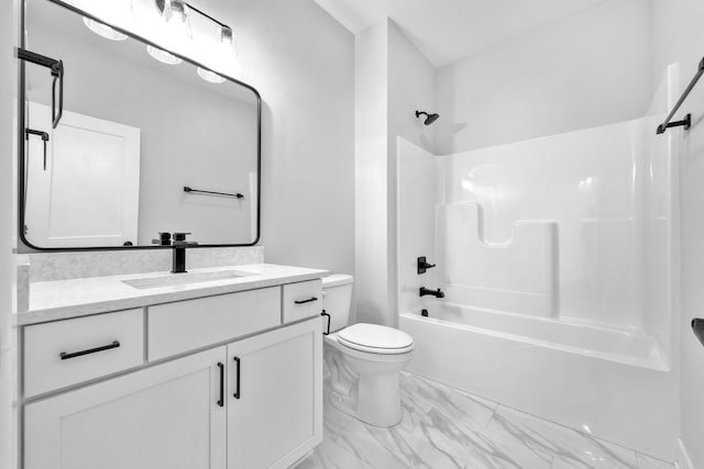 full bathroom featuring shower / bathtub combination, vanity, and toilet