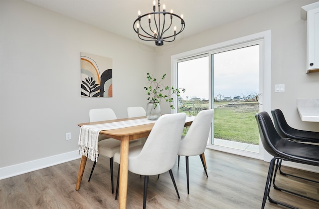 dining room featuring hardwood / wood-style flooring and a notable chandelier