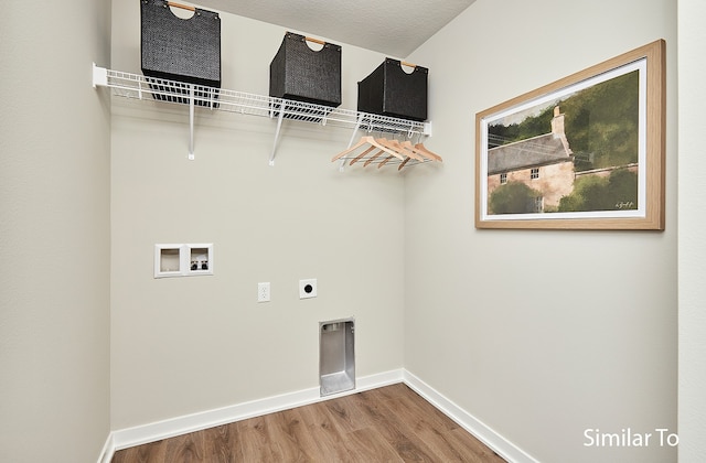 washroom with electric dryer hookup, washer hookup, and wood-type flooring