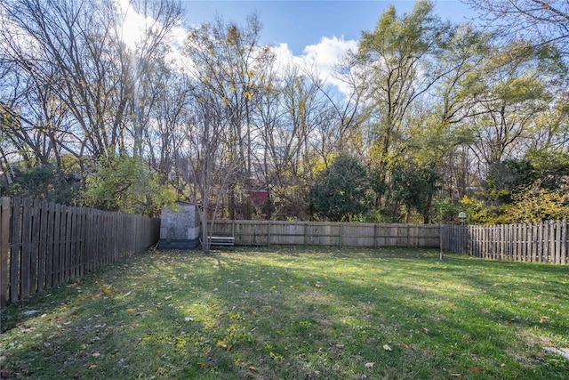 view of yard featuring a storage shed