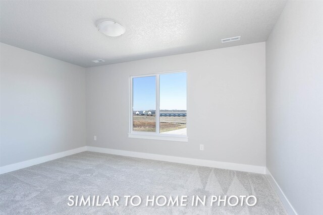 empty room with carpet floors and a textured ceiling