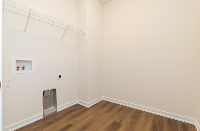 washroom featuring washer hookup, electric dryer hookup, and dark hardwood / wood-style flooring