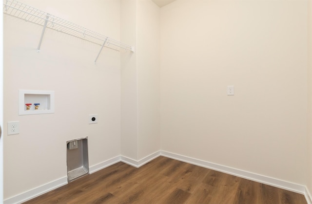7011 Lincoln Cir, Johnston, IA 50131 - washroom with hookup for a washing machine, electric dryer hookup, dark wood-type flooring, and baseboards
