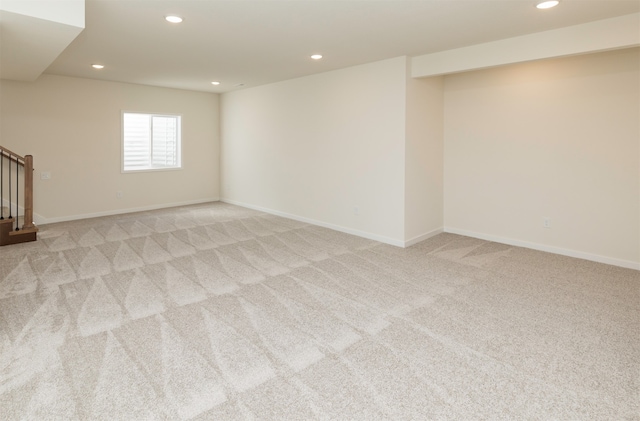 basement with light carpet