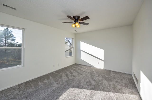 carpeted empty room featuring plenty of natural light and ceiling fan