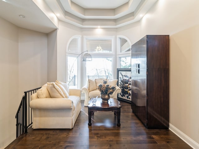 living room with dark wood-type flooring