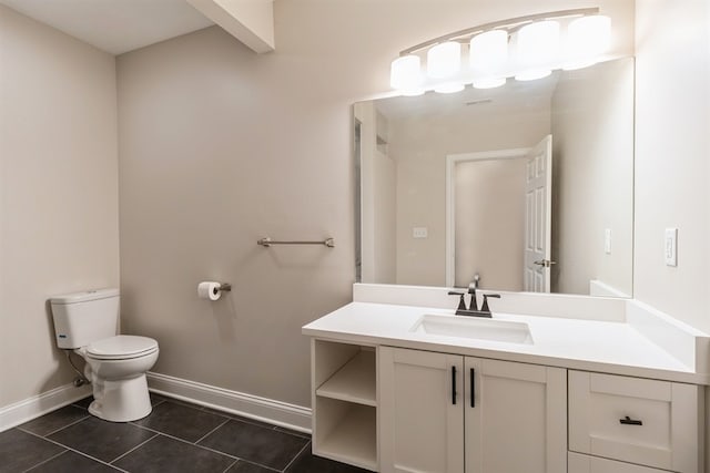 bathroom featuring tile patterned flooring, vanity, and toilet