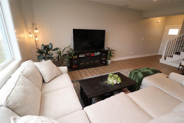 living room with hardwood / wood-style flooring