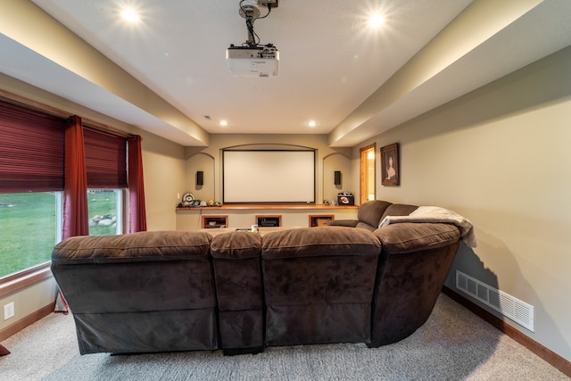 home theater room with carpet flooring