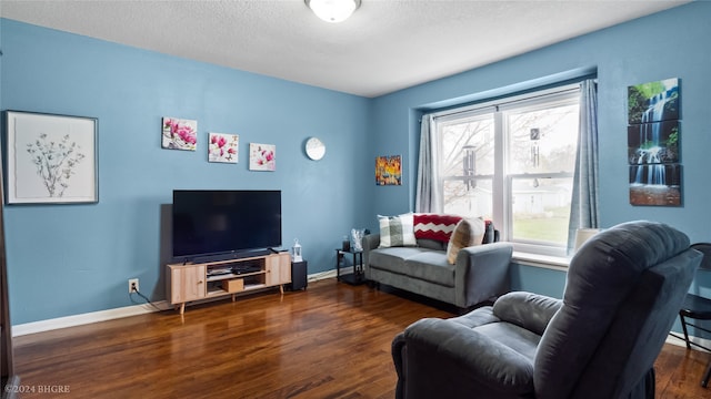 living room with dark hardwood / wood-style floors