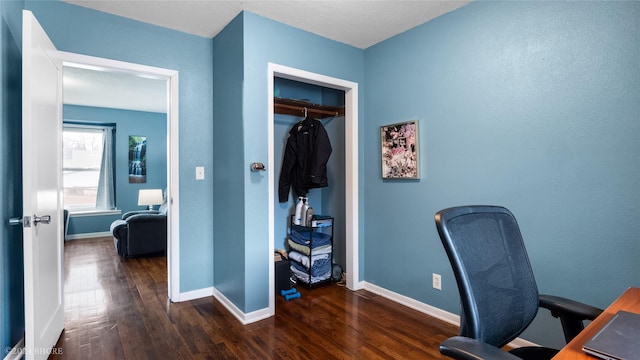 office space featuring dark hardwood / wood-style floors