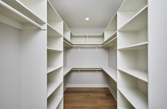 walk in closet with wood finished floors