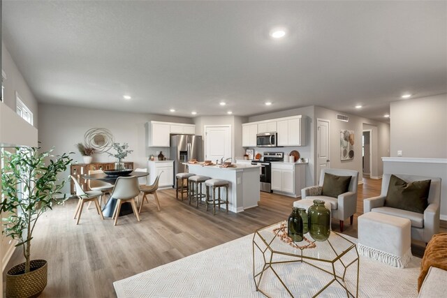 living room with light wood-type flooring