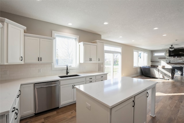 kitchen with a wealth of natural light, dishwasher, and white cabinets