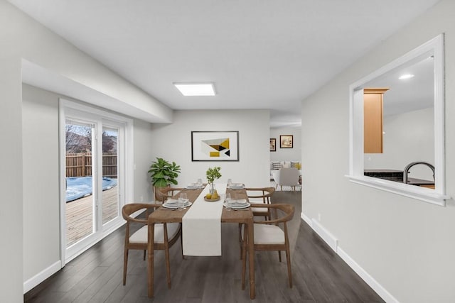 dining room with dark hardwood / wood-style flooring