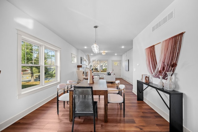 dining room with dark hardwood / wood-style flooring