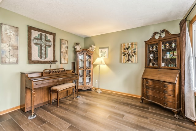 miscellaneous room with a textured ceiling and hardwood / wood-style flooring