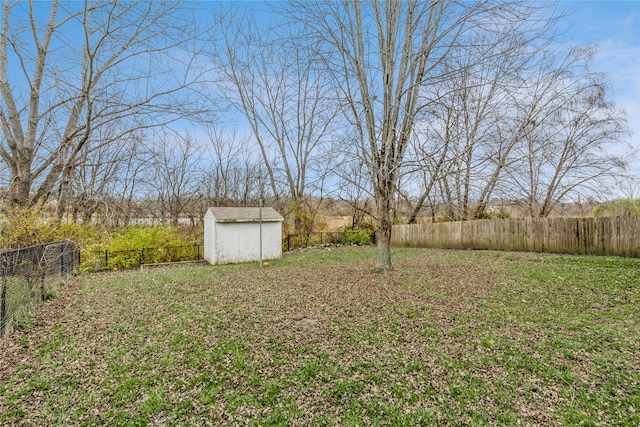 view of yard with a storage shed