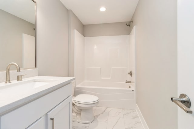 full bathroom with shower / washtub combination, vanity, and toilet