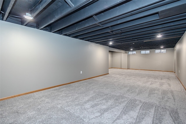 basement with carpet floors