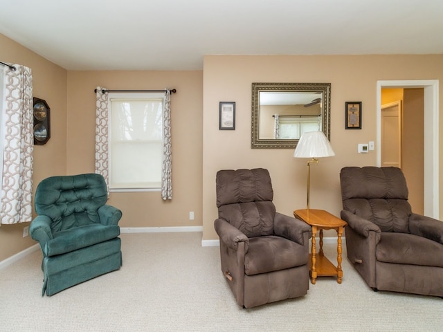 living area featuring carpet