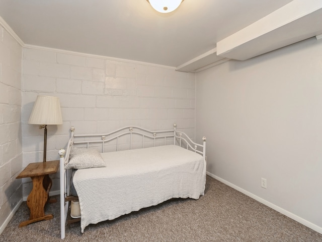 bedroom with carpet flooring and ornamental molding