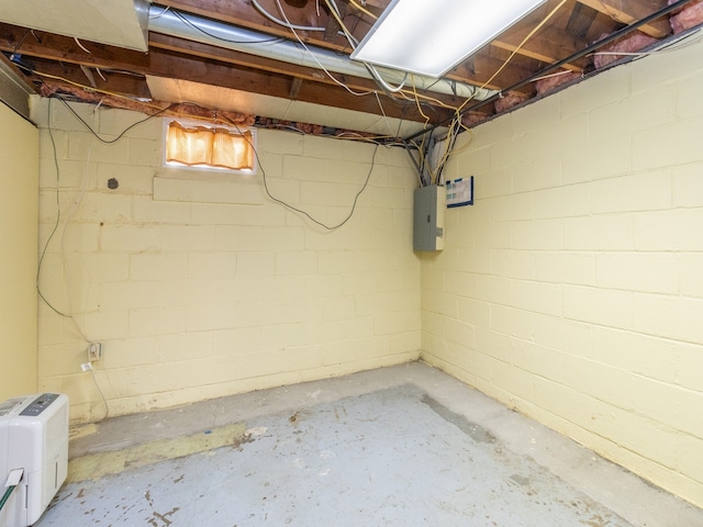 basement featuring electric panel