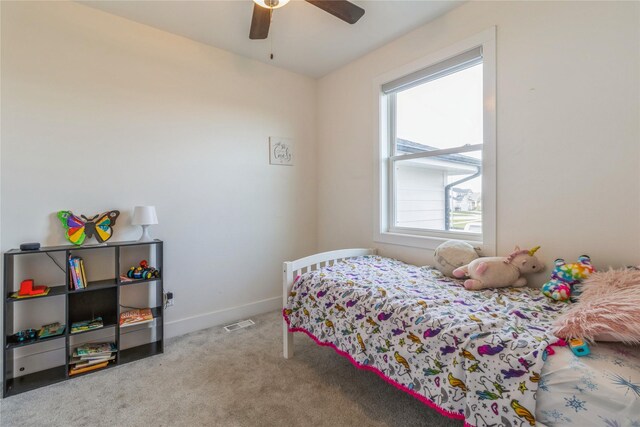 bedroom with carpet flooring and ceiling fan