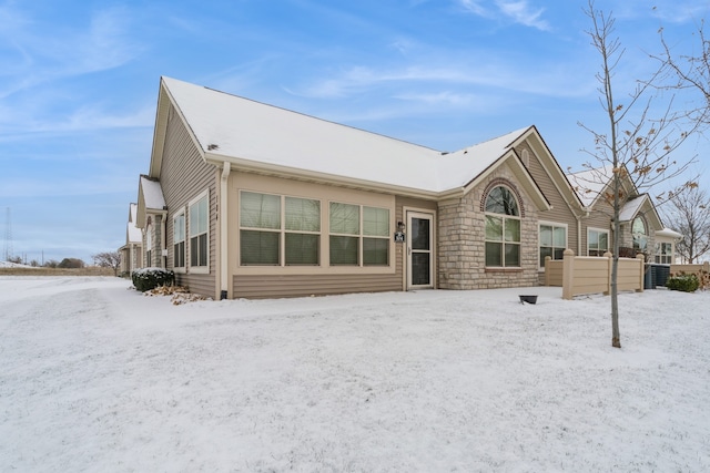 view of snow covered property