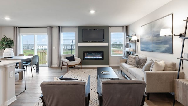 living room with light hardwood / wood-style floors