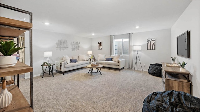 living room with light carpet