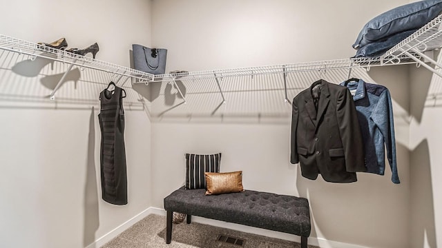 spacious closet with carpet floors and visible vents