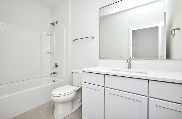 full bathroom featuring vanity, tile patterned flooring, shower / bathing tub combination, and toilet