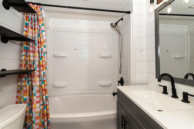 full bathroom featuring vanity, toilet, and shower / tub combo