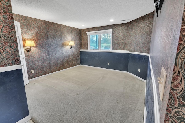 empty room featuring carpet and a textured ceiling