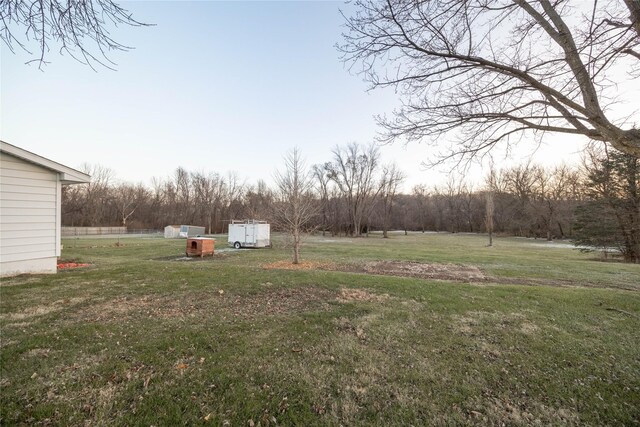 view of yard featuring a storage unit