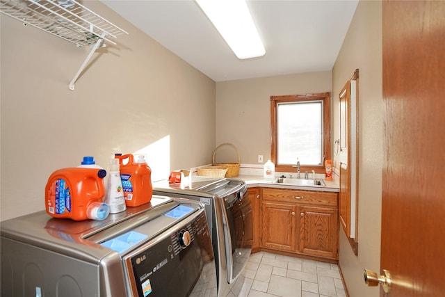 laundry room with cabinets, sink, and washer and dryer