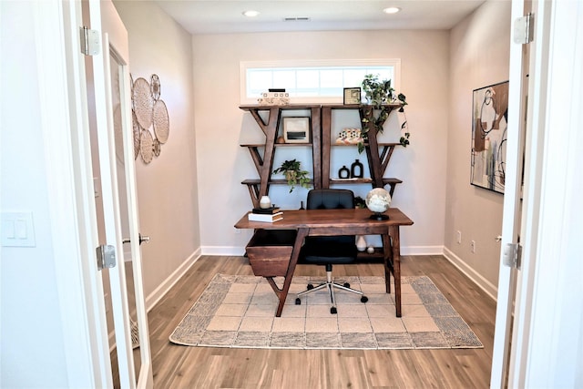 office space featuring wood-type flooring