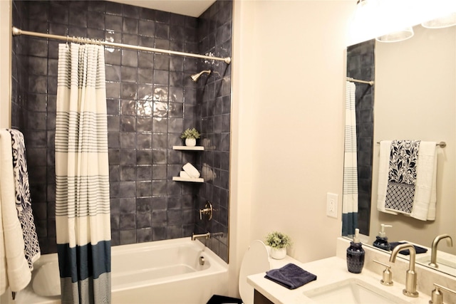 bathroom with vanity and shower / bath combo