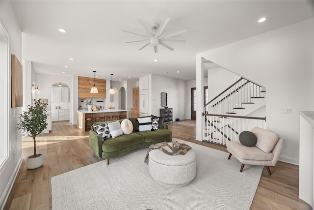 living room with light wood-type flooring