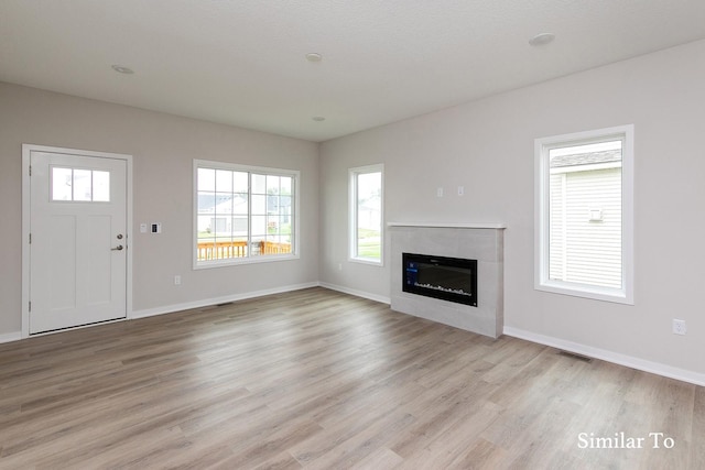 unfurnished living room with light hardwood / wood-style floors