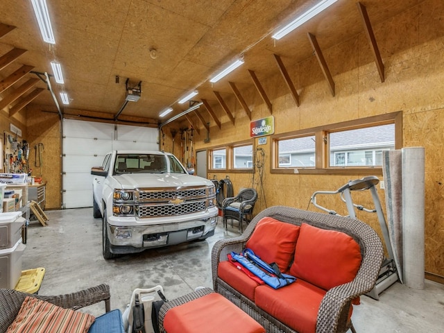 garage with a garage door opener